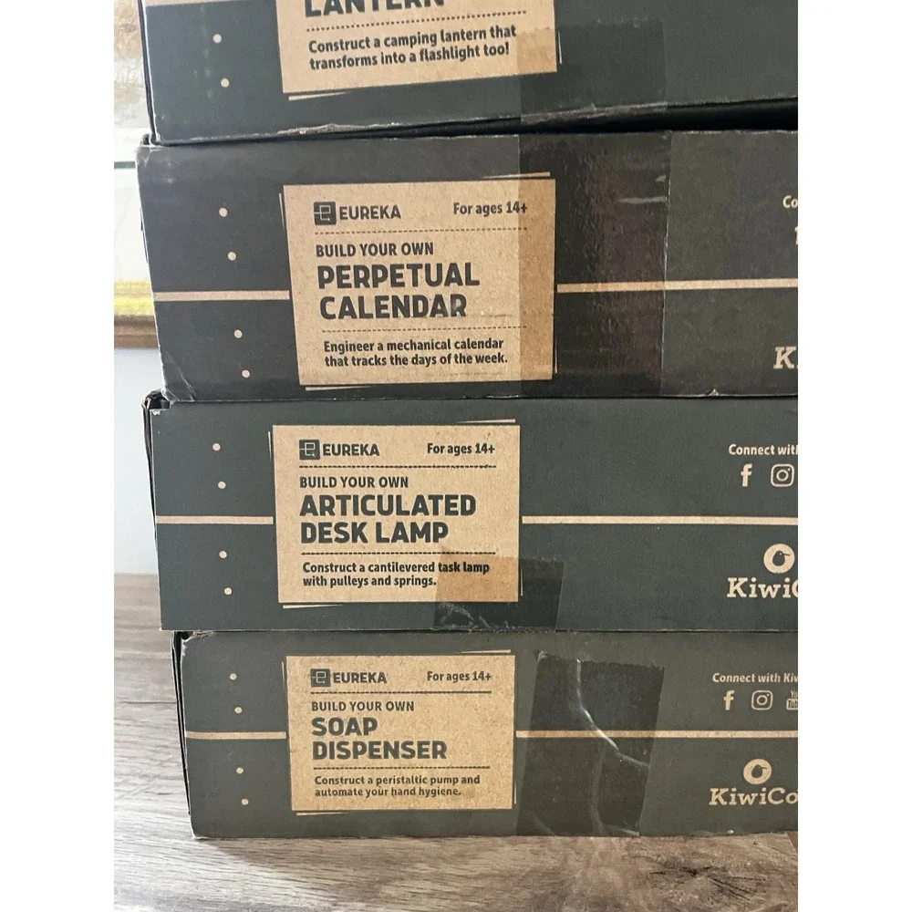 New! Kiwi Co Eureka Crate Lot Of 5 Calendar, Vacuum, Soap, Lamp, Lantern Boxes